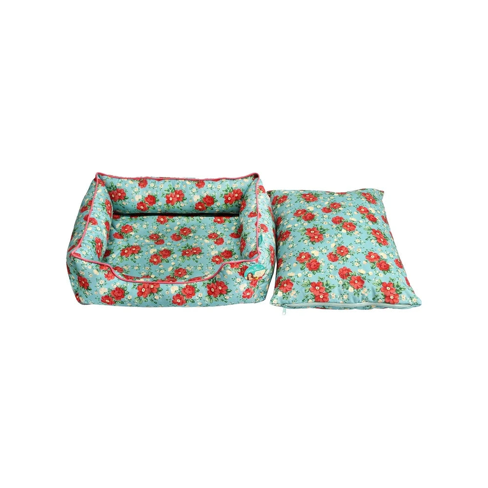 Cozy Vintage Floral Plush Stuffed Dog cat Bed 20x17 Inch