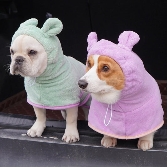 Microfiber Absorbent Beach Towel For Dogs Cats Fast Drying Hooded Jacket. Various colors