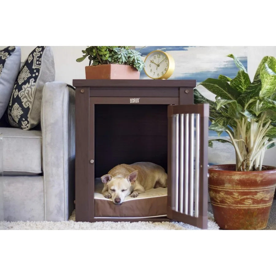 End Table Furniture Style Pet Crate in Medium Size with Stainless Steel Tubing and Latch