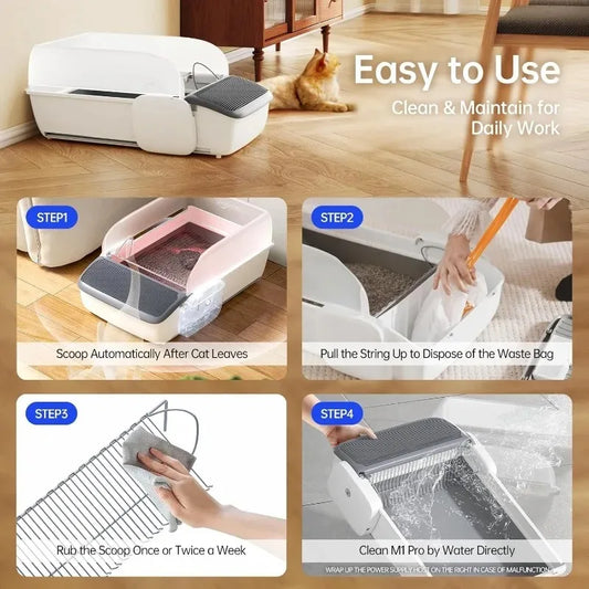 Automatic Smart Cat Litter Box Scooping Open Semi-enclosed Litter Tray Self-cleaning