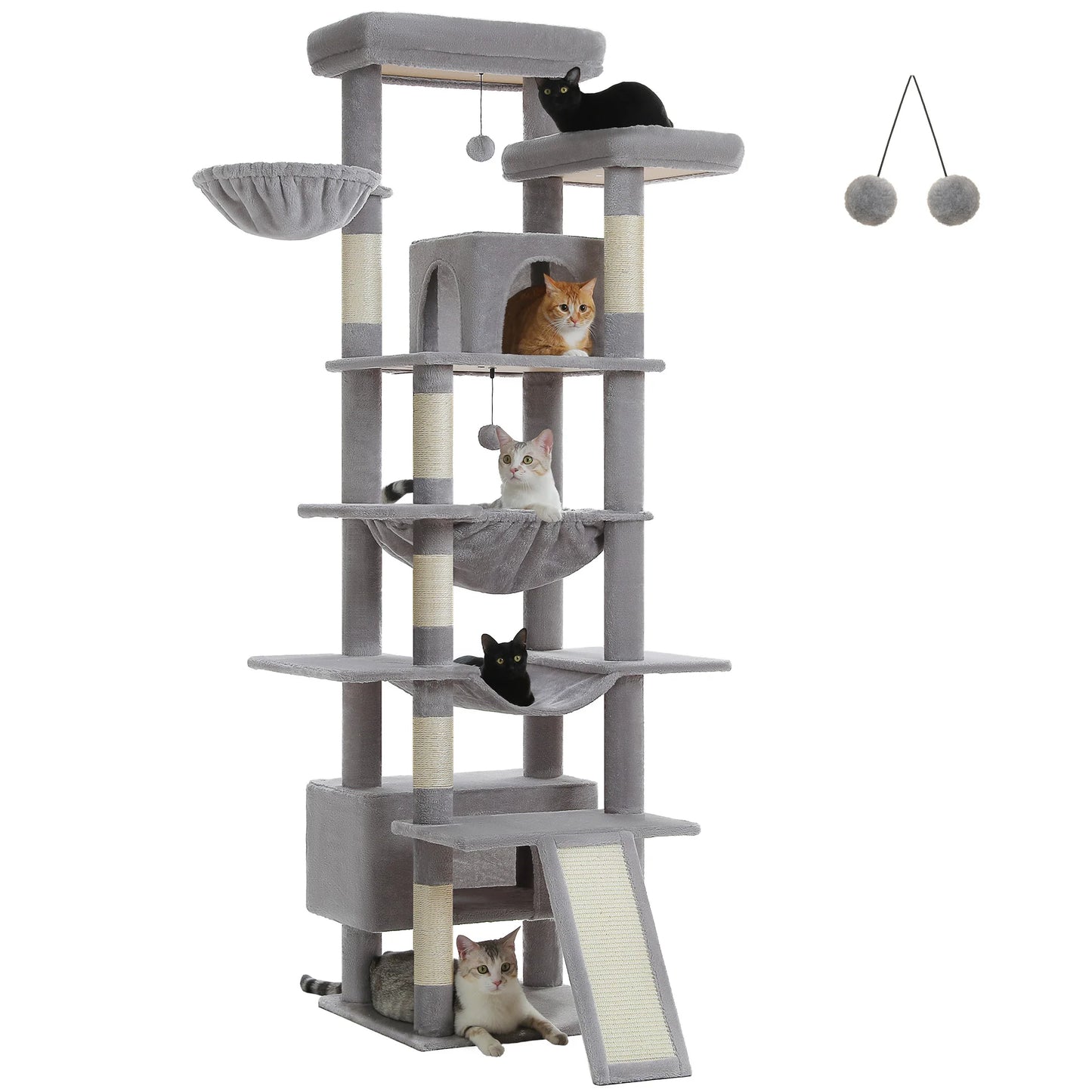 Multi-Level Tall Cat Tree Tower with Sisal Scratching Posts/Pad Cozy Hammock