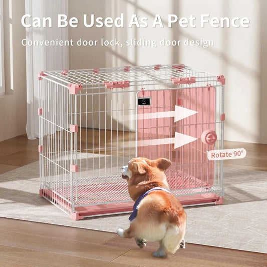 Stylish Pink Indoor Crate, 30 Inch Ventilated with Slide-Out Tray, for Medium Breed Dogs
