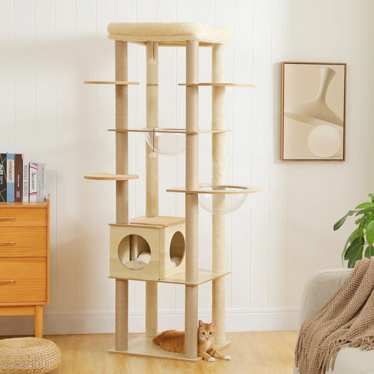 Multi-Level Cat Tree for Indoor Wood Tower with Scratching Posts