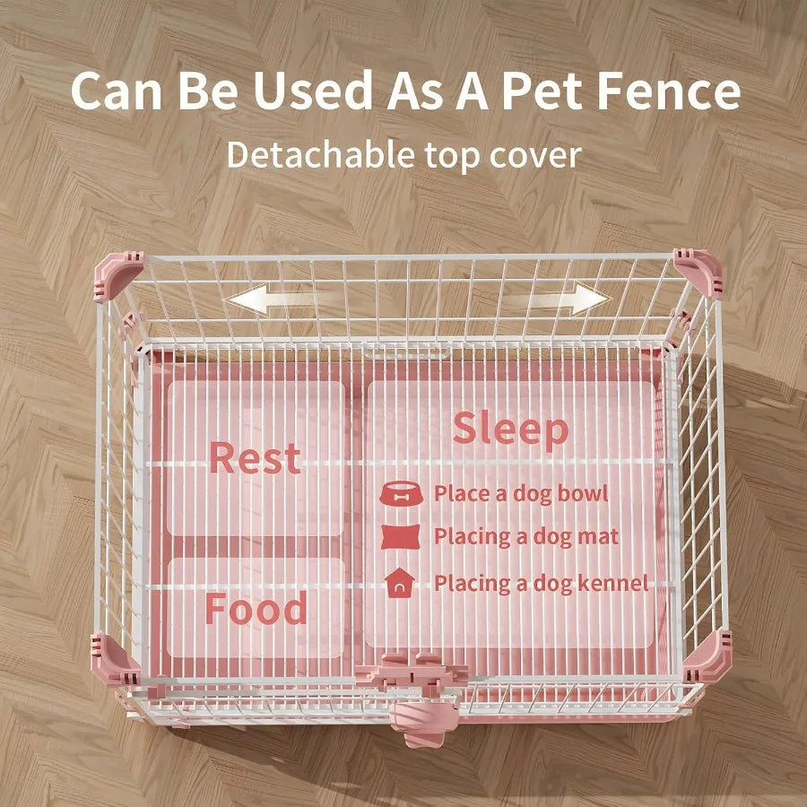 Stylish Pink Indoor Crate, 30 Inch Ventilated with Slide-Out Tray, for Medium Breed Dogs