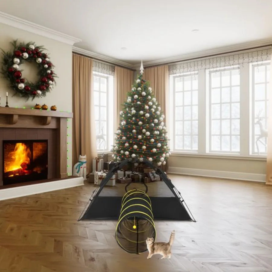 Cat Play Tent with Tunnel Portable Playhouse for Indoor Outdoor