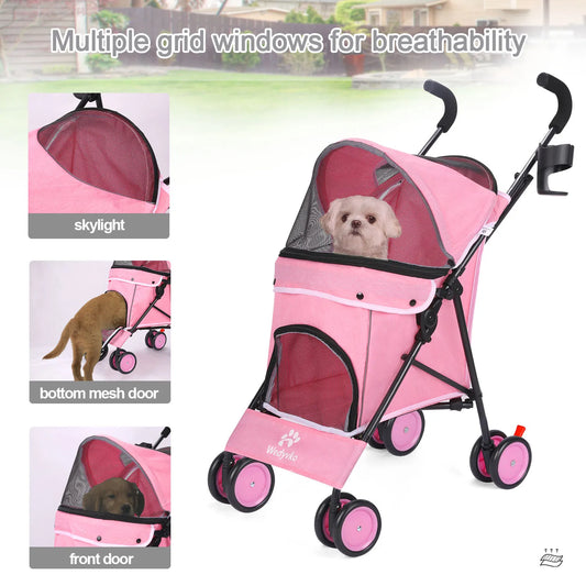Pet Stroller 4 Wheels Rotate with Brakes Storage for Dogs Cats various colors