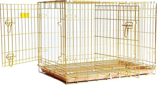 36 Inch Double Door Pet Crate, Easy-Clean Pull-Out Pan & Folding Design, Portable Indoor