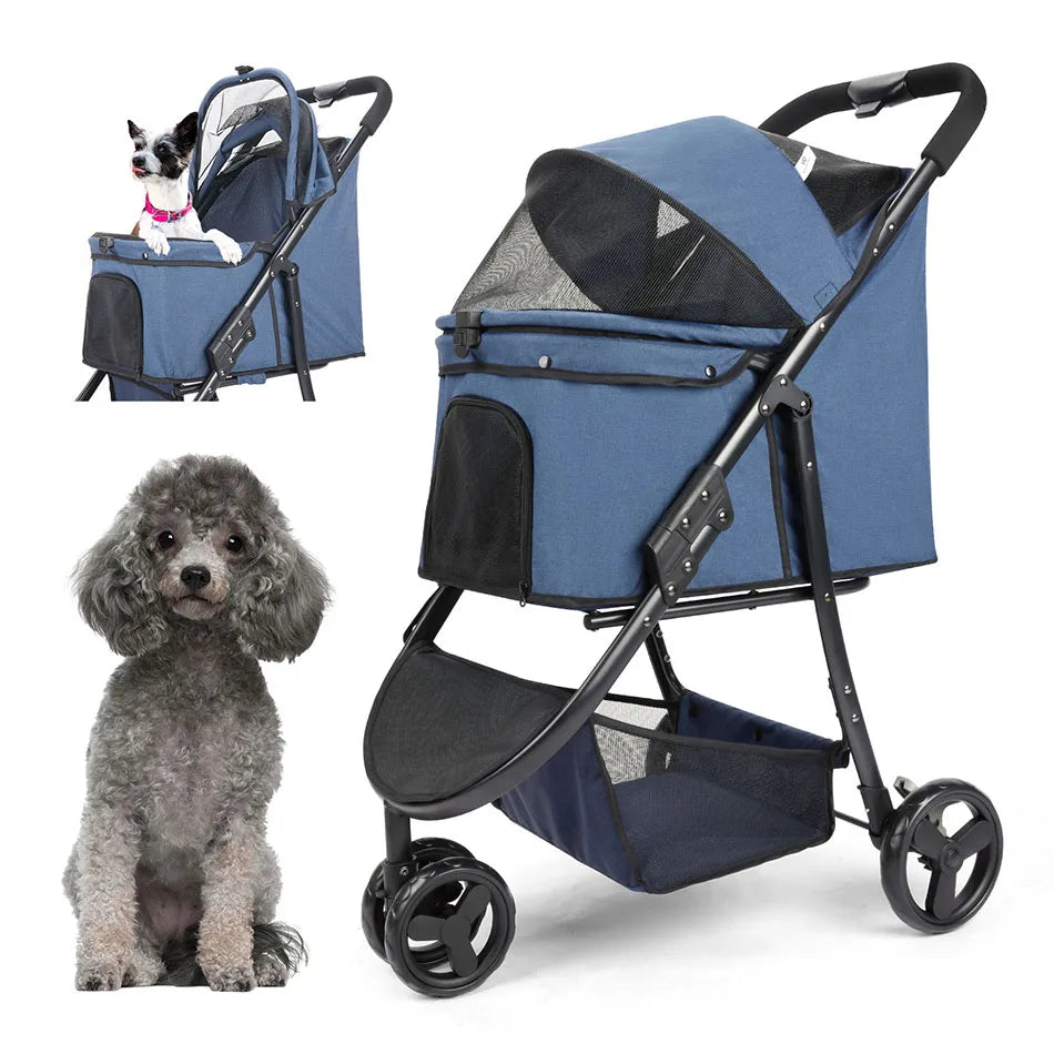 Pet Stroller Bag Travel Car Foldable 300lbs Dogs Cat ,3 Wheels