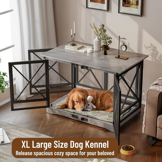 Large Dog Crate Furniture for XLarge Breed with Double Doors,Modern Decorative End Table Pet House