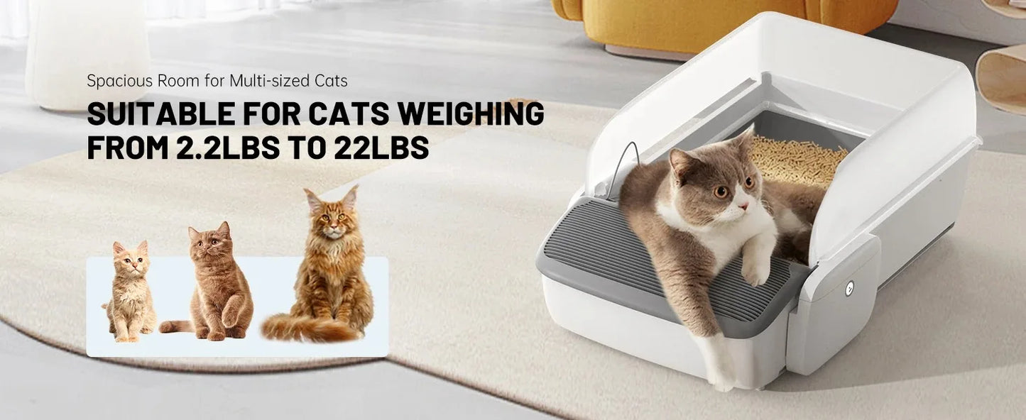Automatic Smart Cat Litter Box Scooping Open Semi-enclosed Litter Tray Self-cleaning