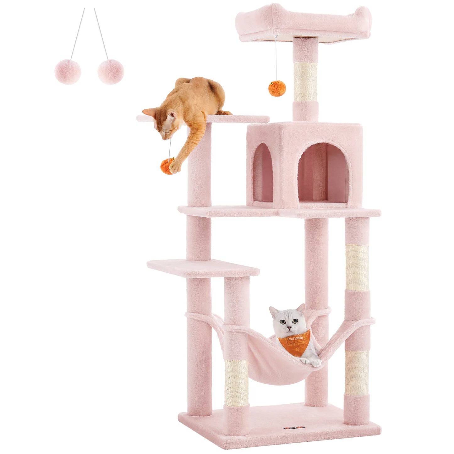 Cat Tree, 56.3-Inch Cat Tower for Indoor Cats, Multi-Level Cat Condo with 4 Scratching Posts, 2 Perches, Hammock, Cave