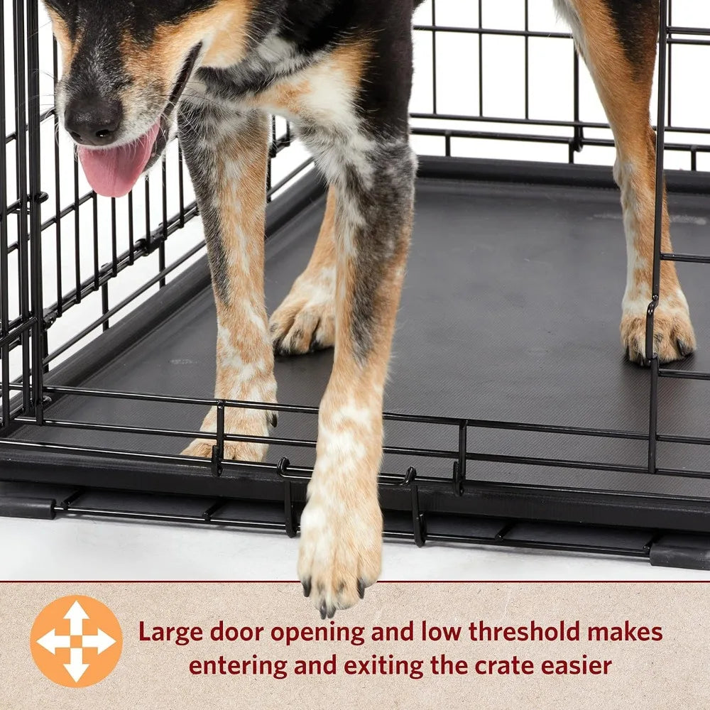 42-Inch Large Folding Dog Crate - Double Door Leak-Proof Pan + Divider