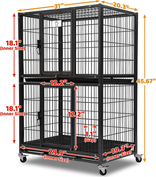 Pet 31" Stackable Dog Crate, Heavy Duty with Lockable Wheels,