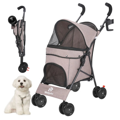 Pet Stroller 4 Wheels Rotate with Brakes Storage for Dogs Cats various colors
