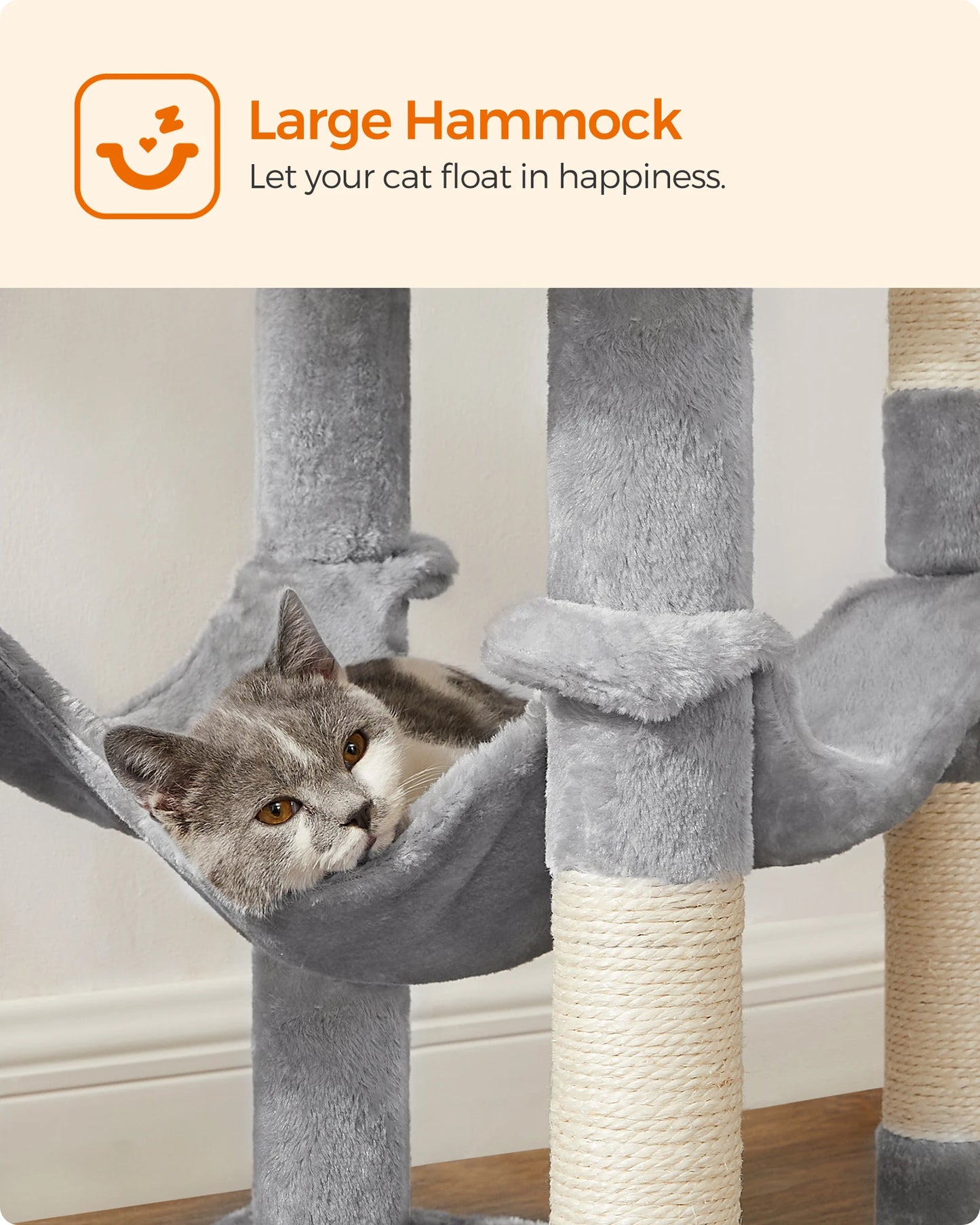 Cat Tree, 56.3-Inch Cat Tower for Indoor Cats, Multi-Level Cat Condo with 4 Scratching Posts, 2 Perches, Hammock, Cave