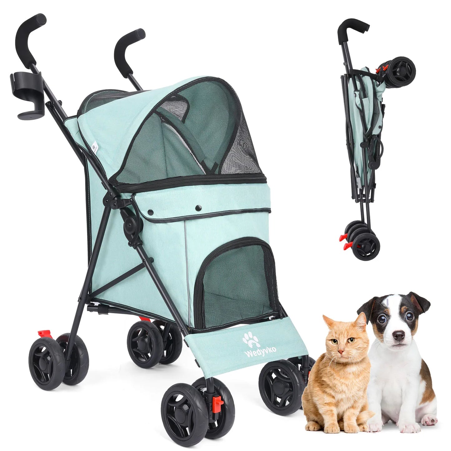 Stroller 4 Wheels Rotate with Brakes Storage for Dogs Cats various colors