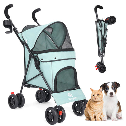 Stroller 4 Wheels Rotate with Brakes Storage for Dogs Cats various colors