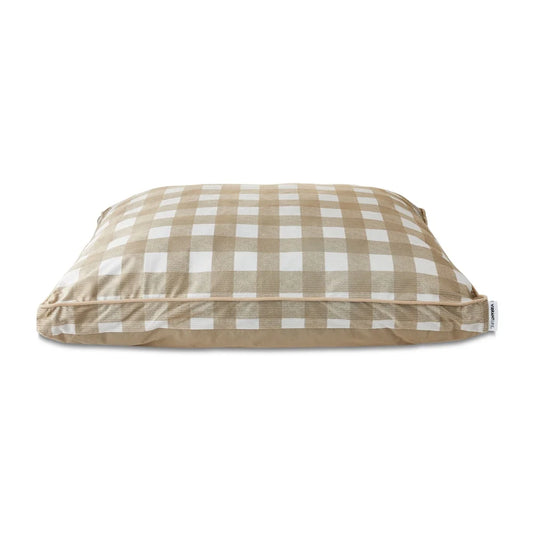 Large Dog Bed Supportive Mat Machine Washable Cover Soft Polyester Fiber Fill Ideal Breeds Up to 90lbs Tan Plaid Design