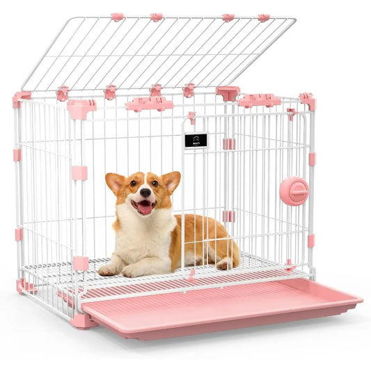 Stylish Pink Indoor  Crate, 30 Inch Ventilated with Slide-Out Tray, for Medium Breed Dogs