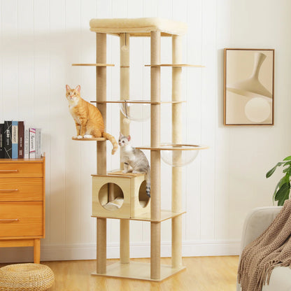 Multi-Level Cat Tree for Indoor Wood Tower with Scratching Posts
