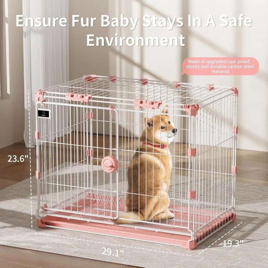 Stylish Pink Indoor  Crate, 30 Inch Ventilated with Slide-Out Tray, for Medium Breed Dogs
