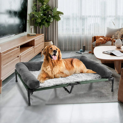 Dogs and Cats Indoor Outdoor Elevated Pet Lounger Bed with Detachable Plush Bolster L XL 2XL