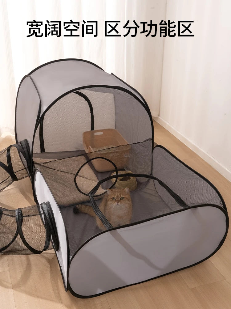 Gray Cats and Dogs Hard Oxford Cloth with a Play Tunnel Foldable