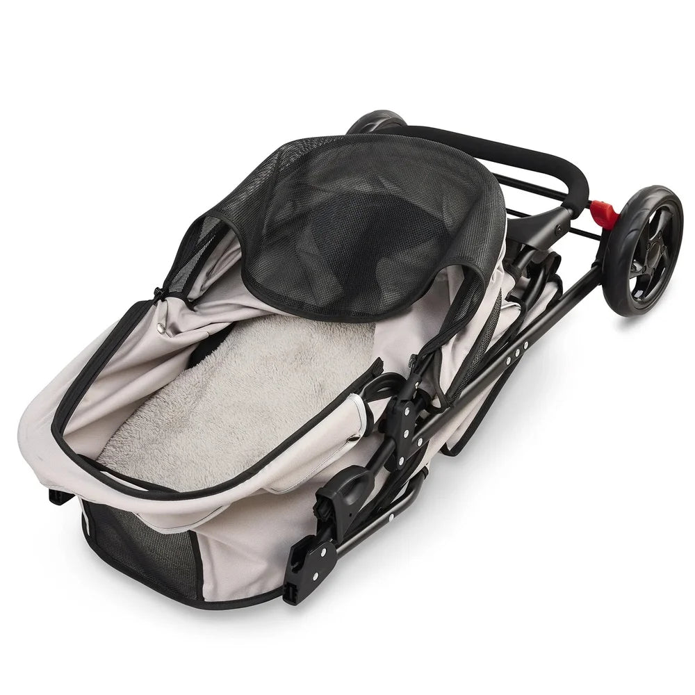 Portable Pet Stroller 360 Degree Swivel Wheels Mesh Canopy Reflective Trim Lightweight Foldable