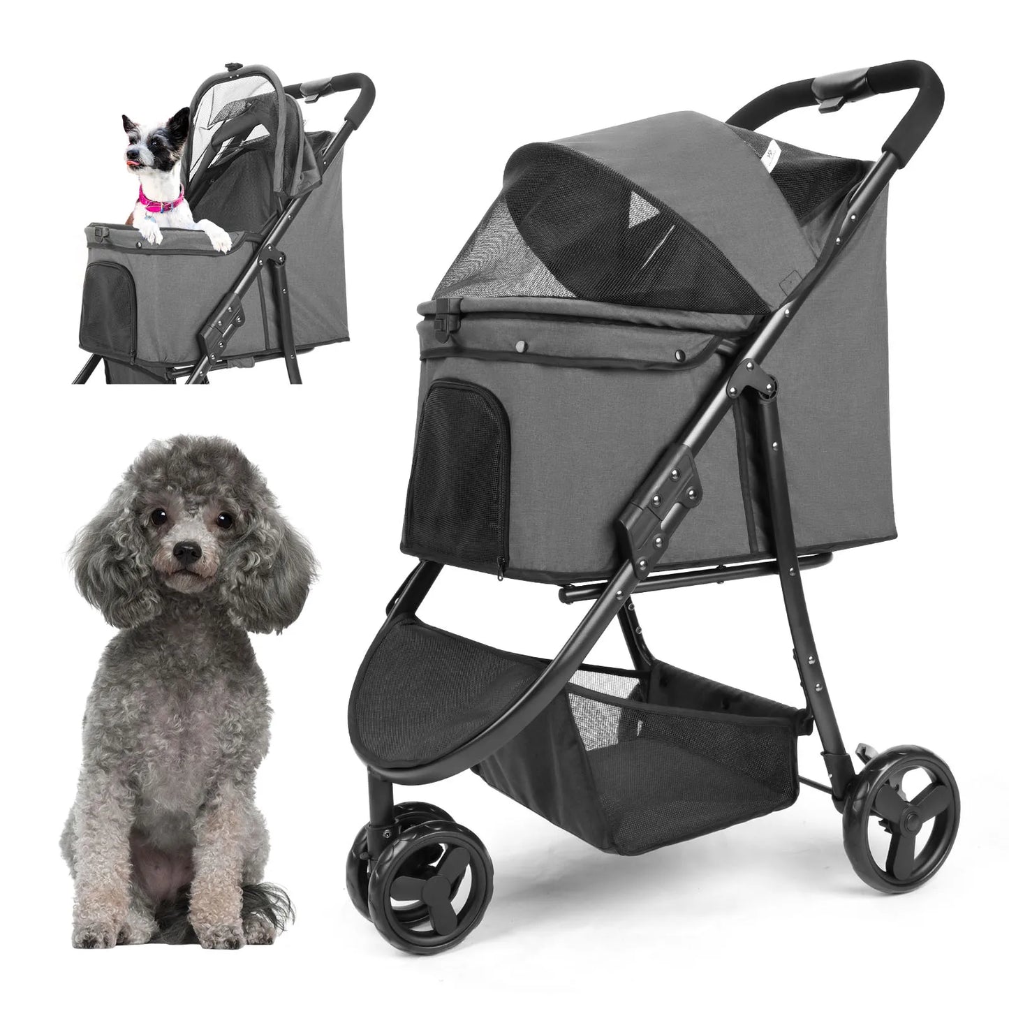 Pet Stroller Bag Travel Car Foldable 300lbs  Dogs Cat ,3 Wheels