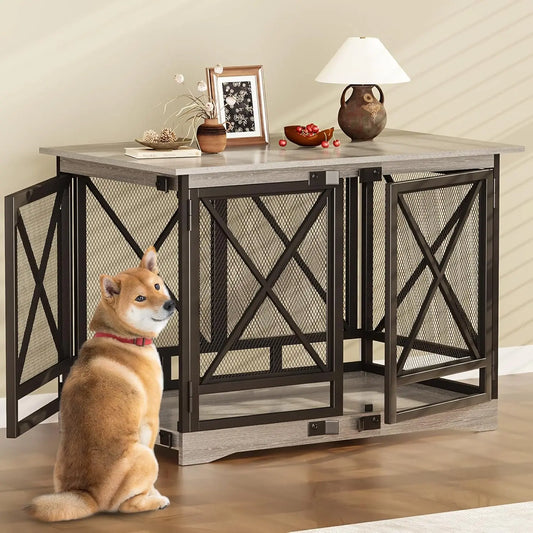 Large Dog Crate Furniture for XLarge Breed with Double Doors,Modern Decorative End Table Pet House