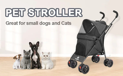 Stroller 4 Wheels Rotate with Brakes Storage for Dogs Cats various colors
