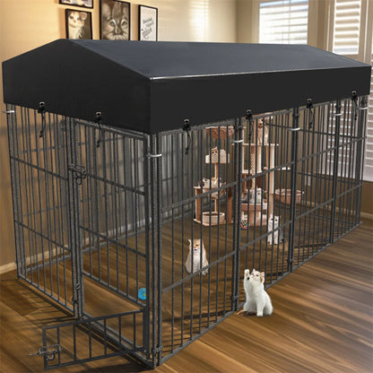Heavy Duty Large Dog Kennel Welded Metal with Roof Cover Outdoor Indoor