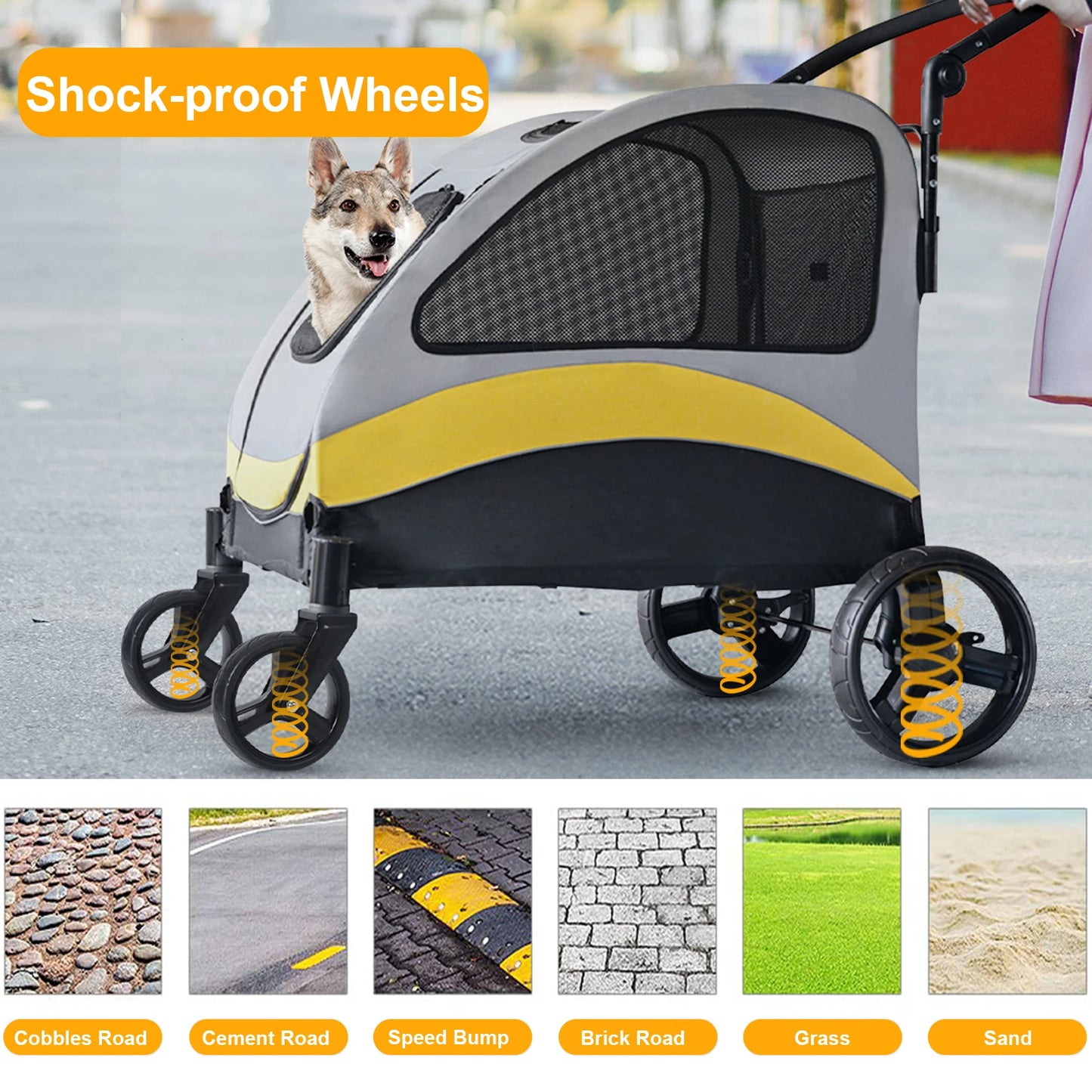 Portable  Stroller 4 Wheels for Large Dogs and cats Foldable