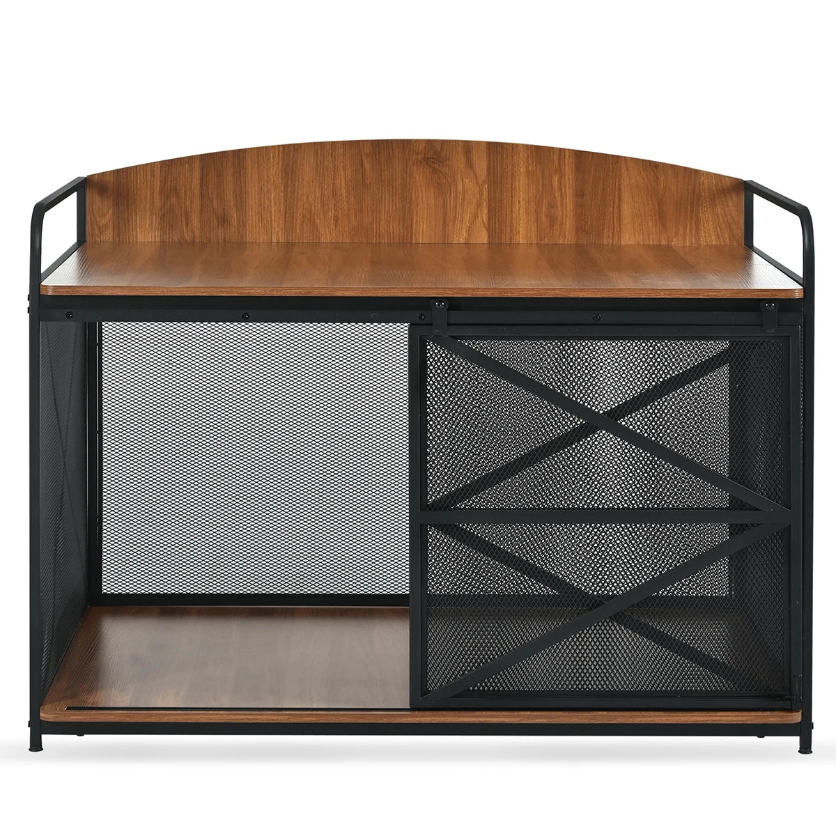 Crate Furniture Wooden  w/ Metal Sliding Door Indoor Chew-Resistant Pet Kennel Side End Table For Medium/Large Dogs