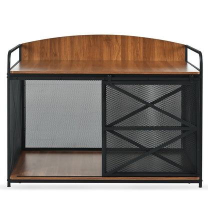 Crate Furniture Wooden  w/ Metal Sliding Door Indoor Chew-Resistant Pet Kennel Side End Table For Medium/Large Dogs