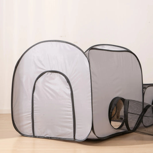 Gray Cats and Dogs Hard Oxford Cloth with a Play Tunnel Foldable