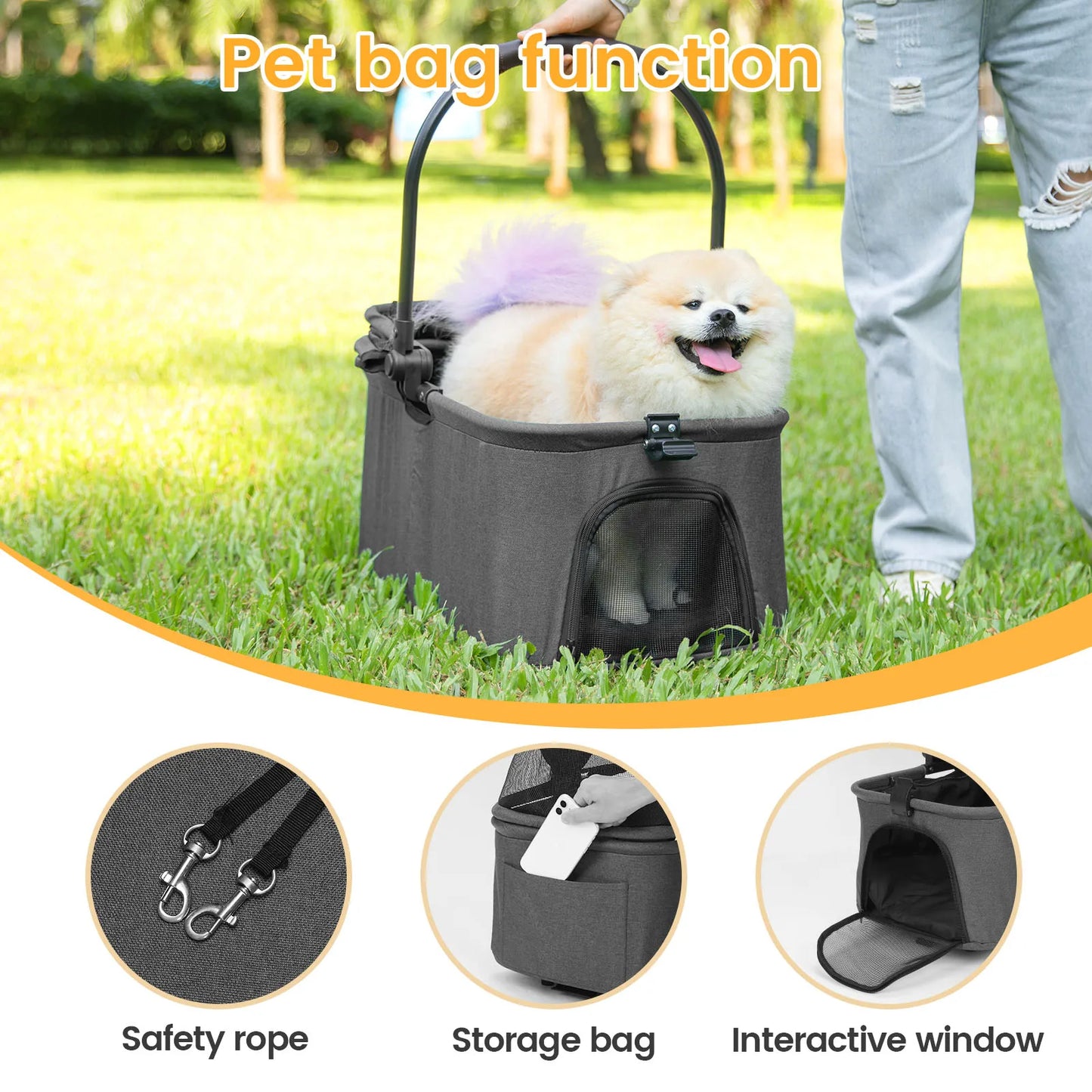 Luxury Pet Stroller Light Cup Holder Design Four-wheeled various colors