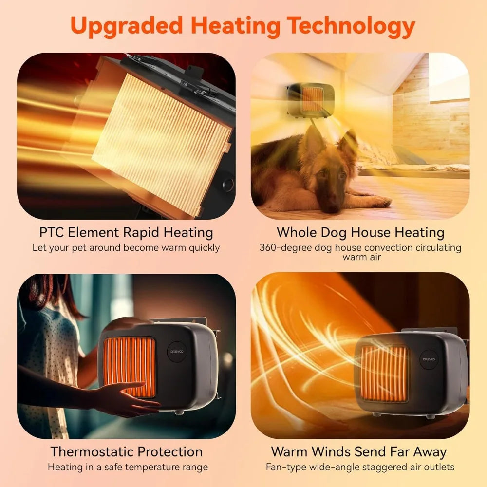 Dog House Heater with Thermostat 6FT Anti Chew Cord and Safe Overheat Protection, 2 Heating Mode (200/40