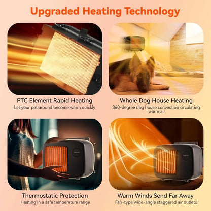 Dog House Heater with Thermostat 6FT Anti Chew Cord and Safe Overheat Protection, 2 Heating Mode (200/40