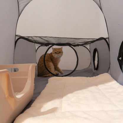 Gray Cats and Dogs Hard Oxford Cloth with a Play Tunnel Foldable