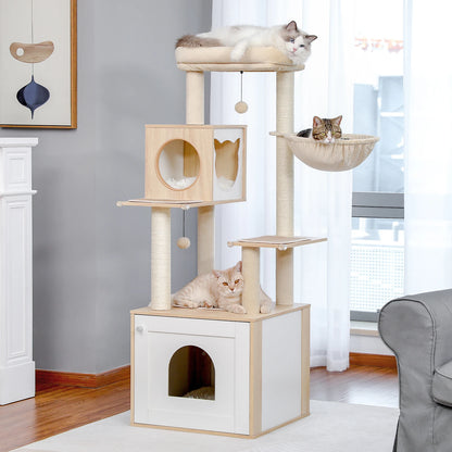 Multi-Level Cat Tree for Indoor Wood Tower with Scratching Posts