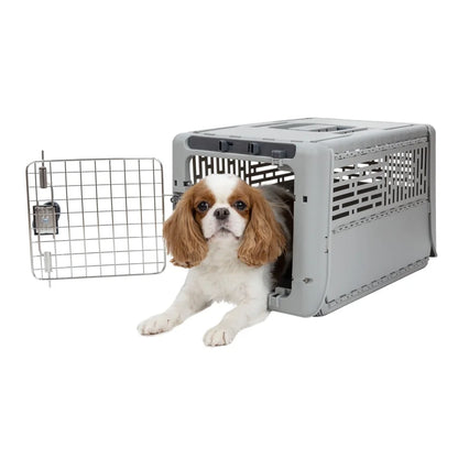 Collapsible Plasticl Portable Foldable Pet Carrier with Locking Metal Gate Ventilation Indoor Outdoor Use