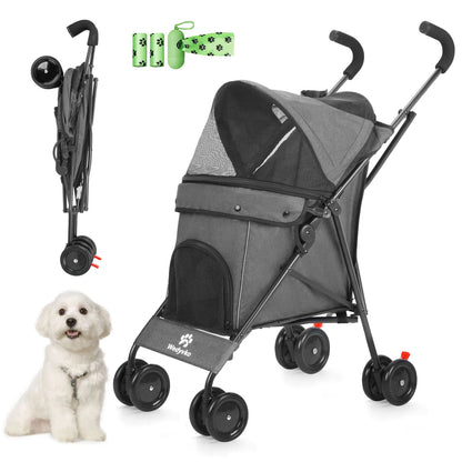 Pet Stroller 4 Wheels Rotate with Brakes Storage for Dogs Cats various colors