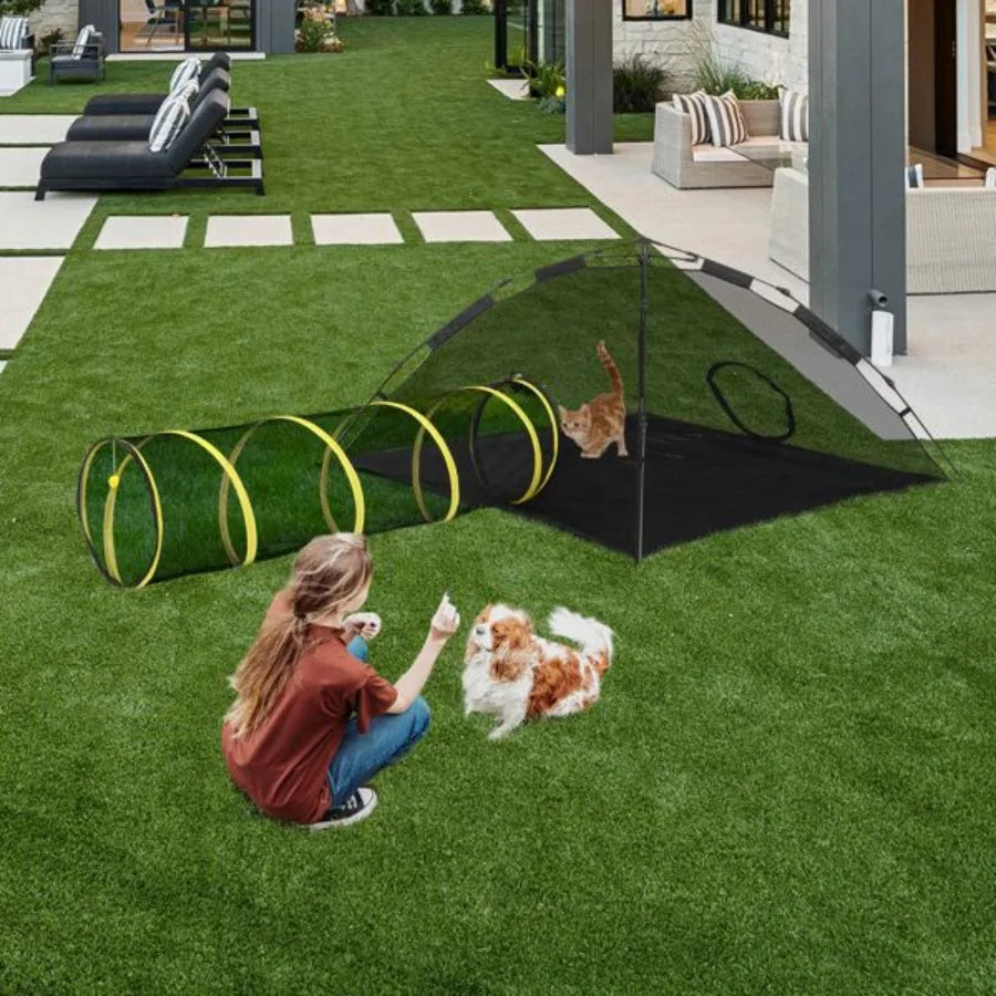 Cat Play Tent with Tunnel Portable Playhouse for Indoor Outdoor