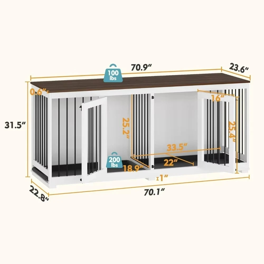 Wooden Kennel Furniture with Divider & 2 Trays Indoor