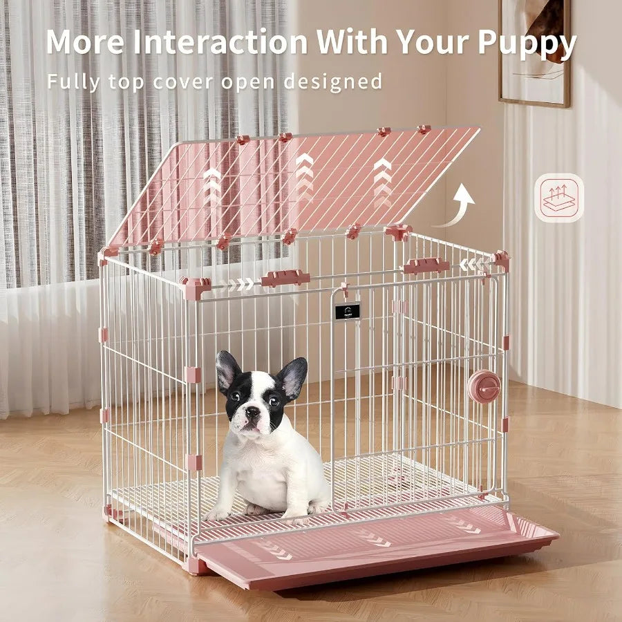 Stylish Pink Indoor  Crate, 30 Inch Ventilated with Slide-Out Tray, for Medium Breed Dogs
