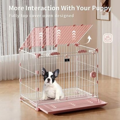 Stylish Pink Indoor  Crate, 30 Inch Ventilated with Slide-Out Tray, for Medium Breed Dogs