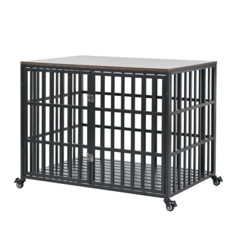 42" Heavy Duty Dog Crate for Large Medium Dogs with 4 Lockable Wheels and 2 Locks,