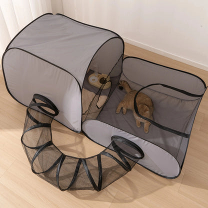 Gray Cats and Dogs Hard Oxford Cloth with a Play Tunnel Foldable