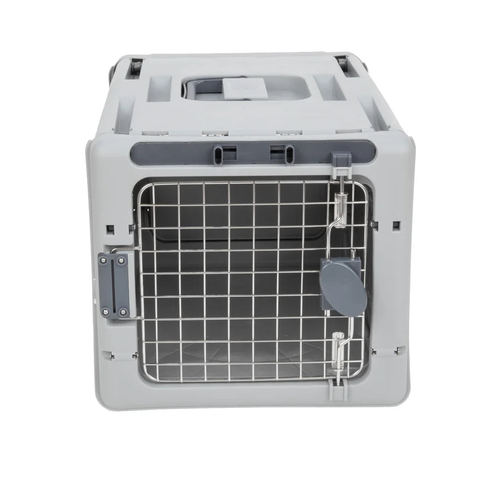 Collapsible Plasticl Portable Foldable Pet Carrier with Locking Metal Gate Ventilation Indoor Outdoor Use